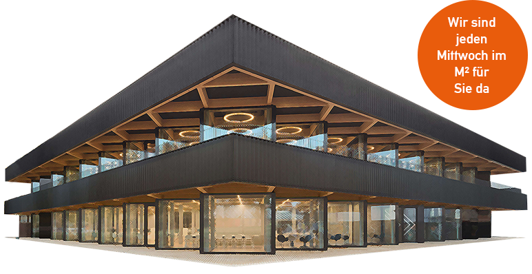 "Wir sind jeden Mittwoch im M² für Sie da"-Kreis
